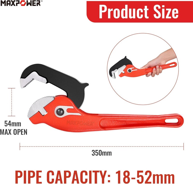Max Power 14-inch Pipe Wrench, Self-Adjusting Pipe Wrench, Rapid Grip Multi-function Quick Self Adjustable Plumbing Pipe Capacity 0.7"-2" - Image 2